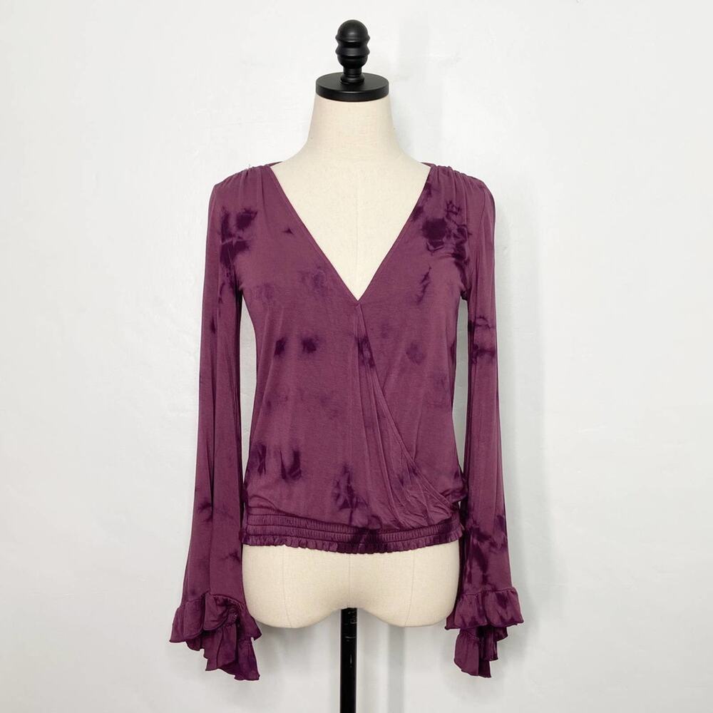 American Eagle Outfitters Soft & Sexy Tie Dye Ruffle Top Maroon Boho Size XS - Picture 1 of 10